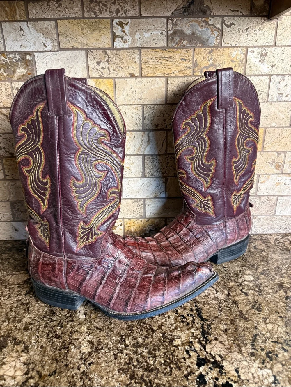 Crocodile Embossed Leather Cowboy Boots Brown Brand LT?? Read For Size